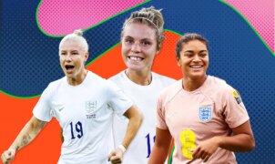 Out lgbtq+ england lioness footballers bethany england (left), rachel daly (centre) and jess carter (right)