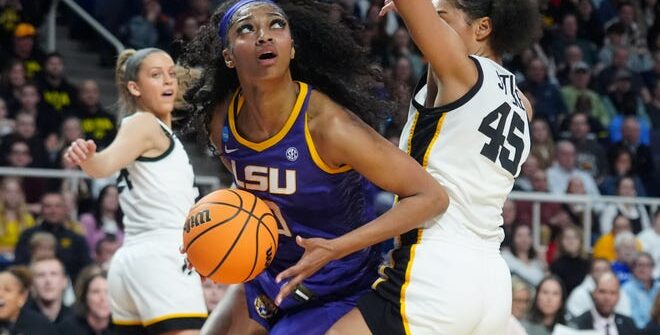 Angel reese scored 17 points and pulled down 20 rebounds in lsu's loss to iowa in the albany regional final.