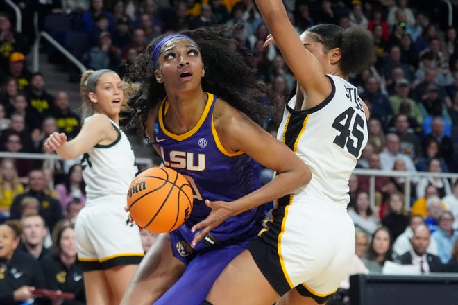 Angel Reese scored 17 points and pulled down 20 rebounds in LSU's loss to Iowa in the Albany regional final.