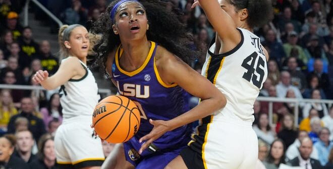 Angel Reese scored 17 points and pulled down 20 rebounds in LSU's loss to Iowa in the Albany regional final.