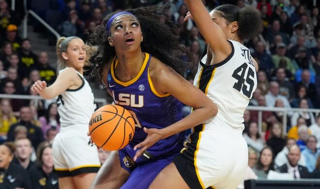Angel Reese scored 17 points and pulled down 20 rebounds in LSU's loss to Iowa in the Albany regional final.